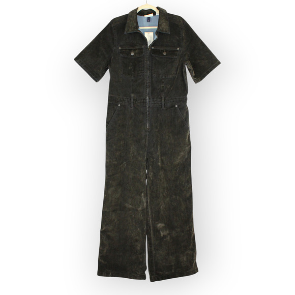 NEW 14 Universal Thread Jumpsuit Olive Zip Stretch Velvety Flocked Denim Stretch - Picture 2 of 16